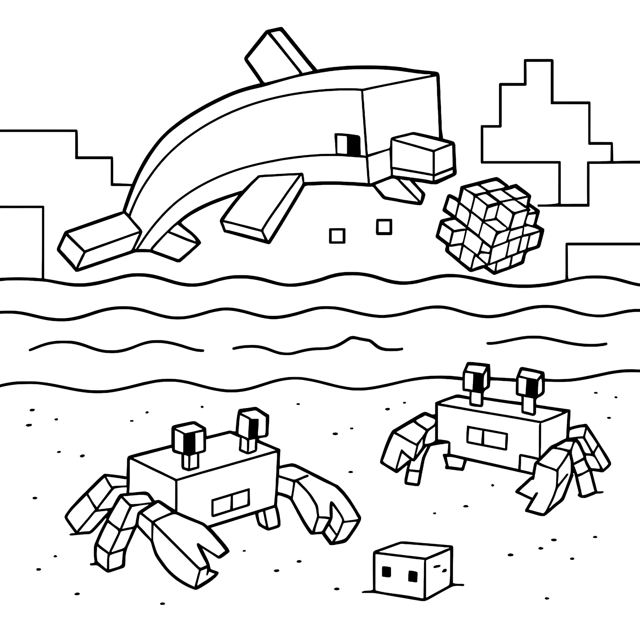 Minecraft  Dolphin  Crabs  Coloring